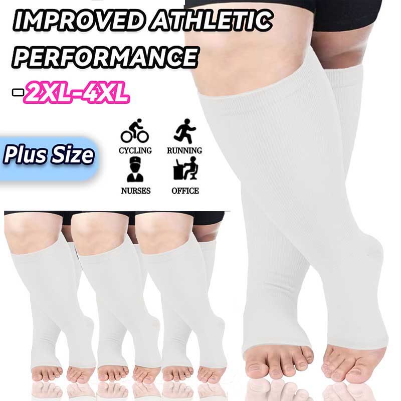Plus Size Solid Color Open Toe Compression Socks(3 Pairs) - image 9