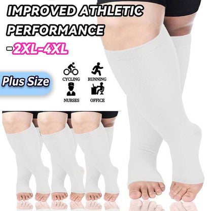 Plus Size Solid Color Open Toe Compression Socks(3 Pairs) - image 9