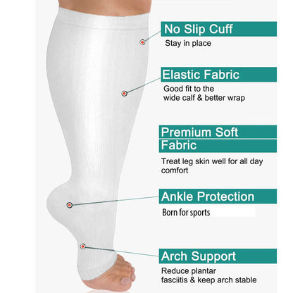 Plus Size Solid Color Open Toe Compression Socks(3 Pairs) - image 8