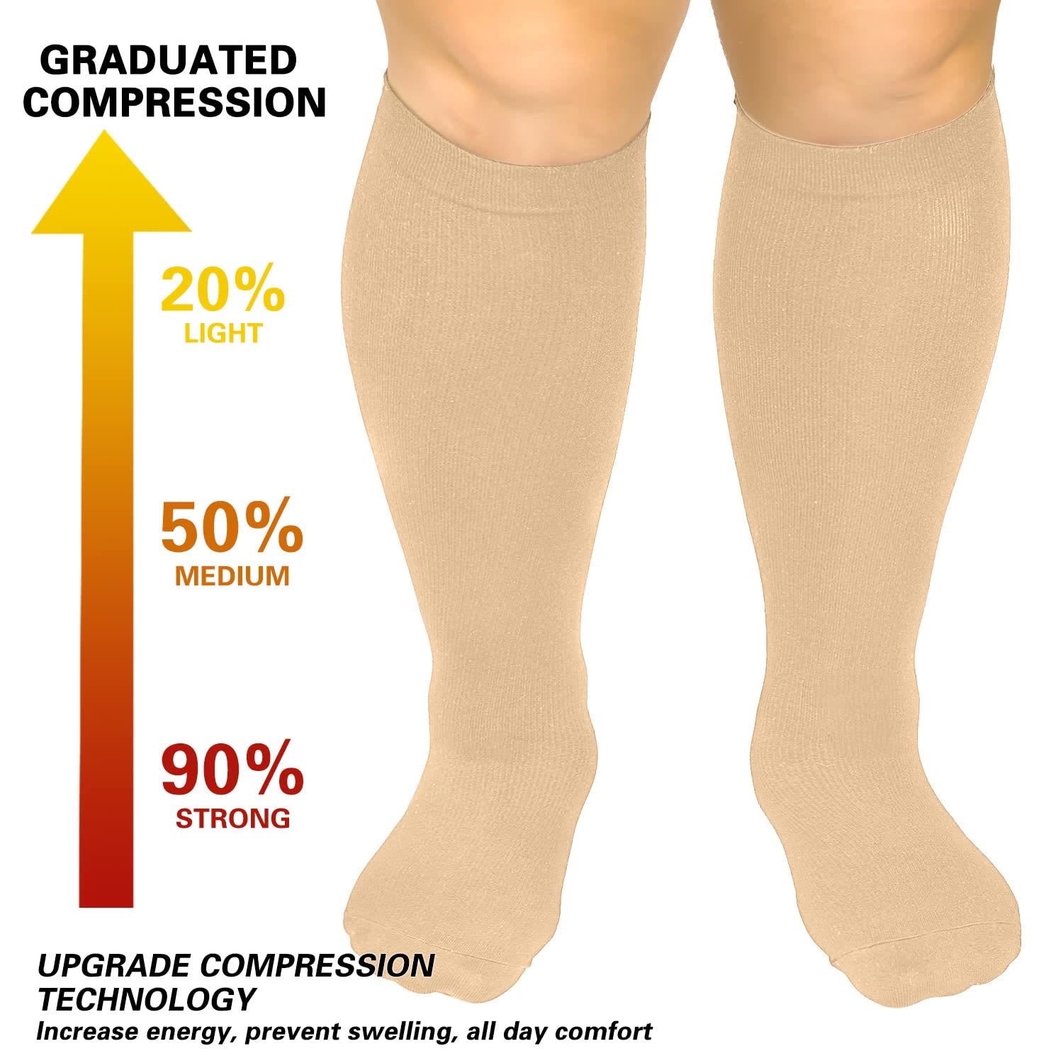 Plus Size Pure Color Compression Socks 2XL-7XL - image 5