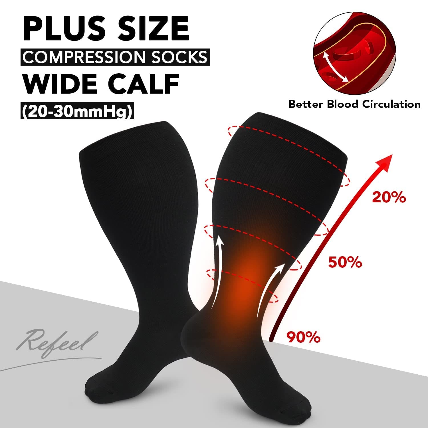 Plus Size Pure Color Compression Socks 2XL-7XL - image 3