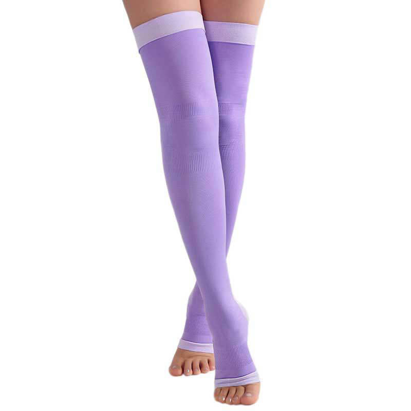 Plus Size Open Toe Thigh High Compression Socks(2 Pairs) - Purple - Fits 132lbs - image 4