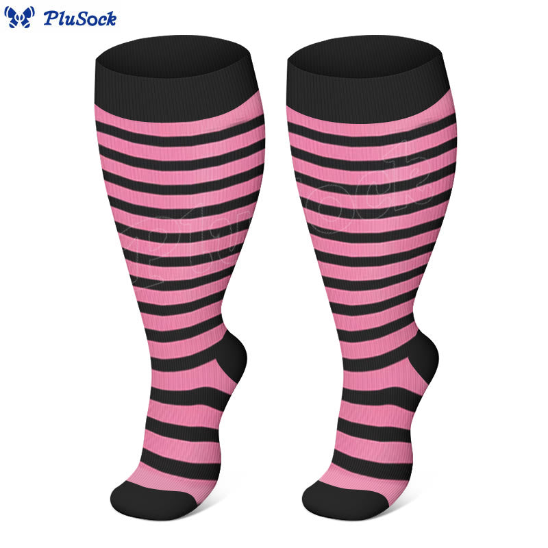 Plus Size Pink Blue Yellow Strieps Compression Socks - Pink - 4XL - image 2