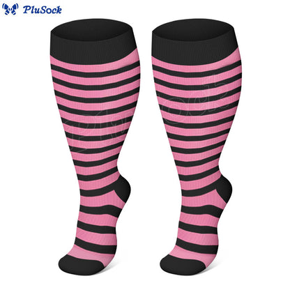 Plus Size Pink Blue Yellow Strieps Compression Socks - Pink - 4XL - image 2