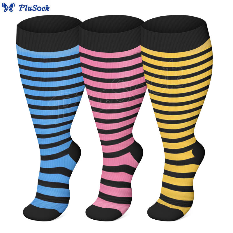 Plus Size Pink Blue Yellow Strieps Compression Socks - image 0