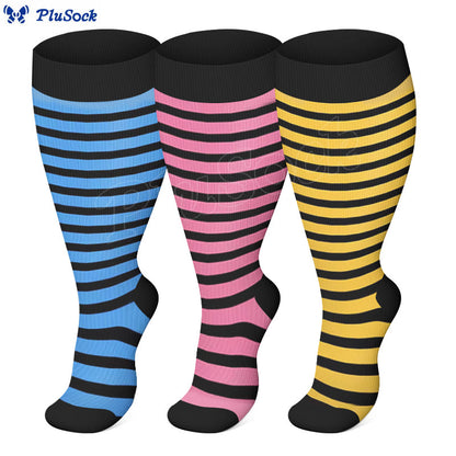 Plus Size Pink Blue Yellow Strieps Compression Socks - image 0