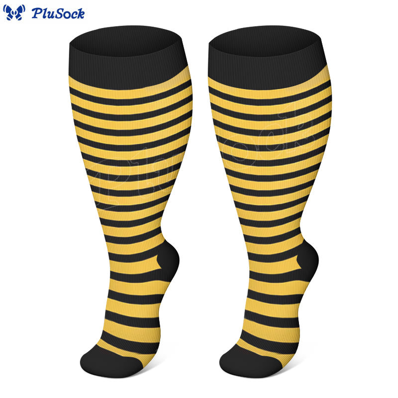 Plus Size Pink Blue Yellow Strieps Compression Socks - Yellow - 4XL - image 4