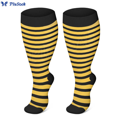 Plus Size Pink Blue Yellow Strieps Compression Socks - Yellow - 4XL - image 4