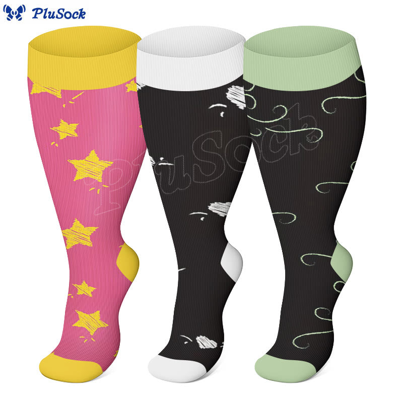 Plus Size Star Heart Strieps Compression Socks - image 2