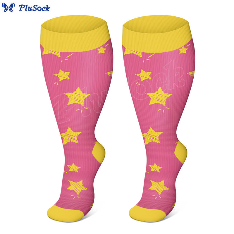 Plus Size Star Heart Strieps Compression Socks - Pink - 4XL - image 3