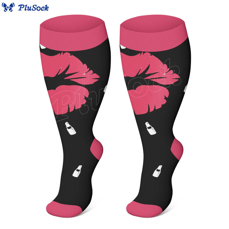 Plus Size Big Lips Compression Socks - Black - 4XL - image 2