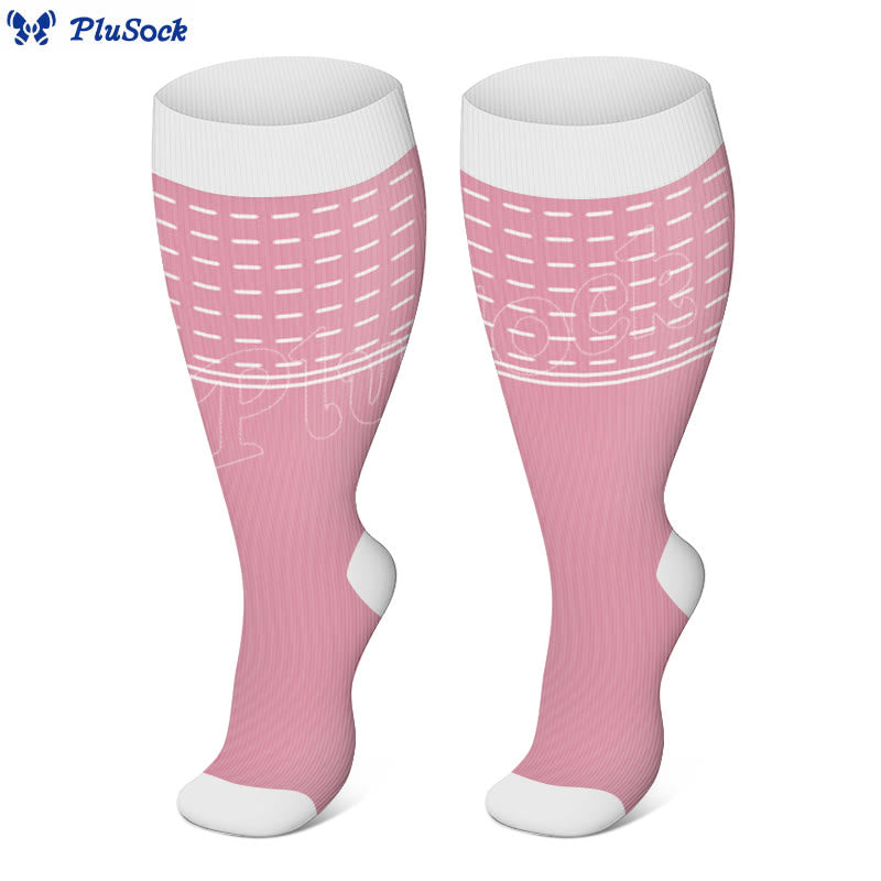 Plus Size Line Compression Socks - Pink - 4XL - image 1