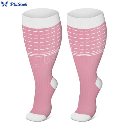 Plus Size Line Compression Socks - Pink - 4XL - image 1