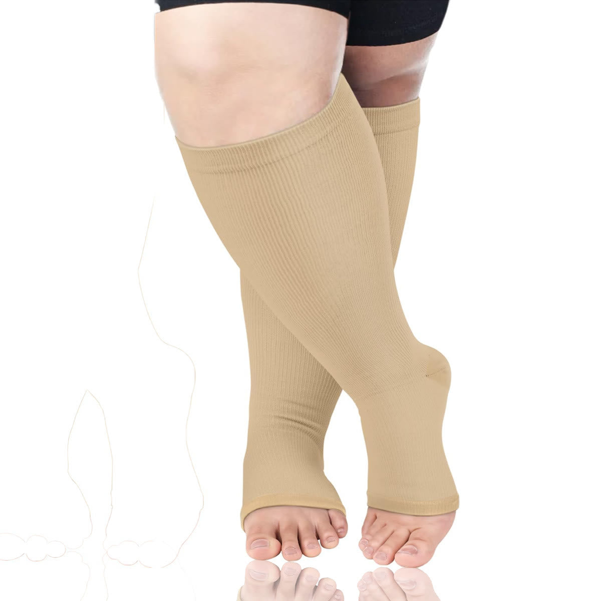 Plus Size Solid Color Open Toe Compression Socks(3 Pairs) - Nude - 4XL - image 3