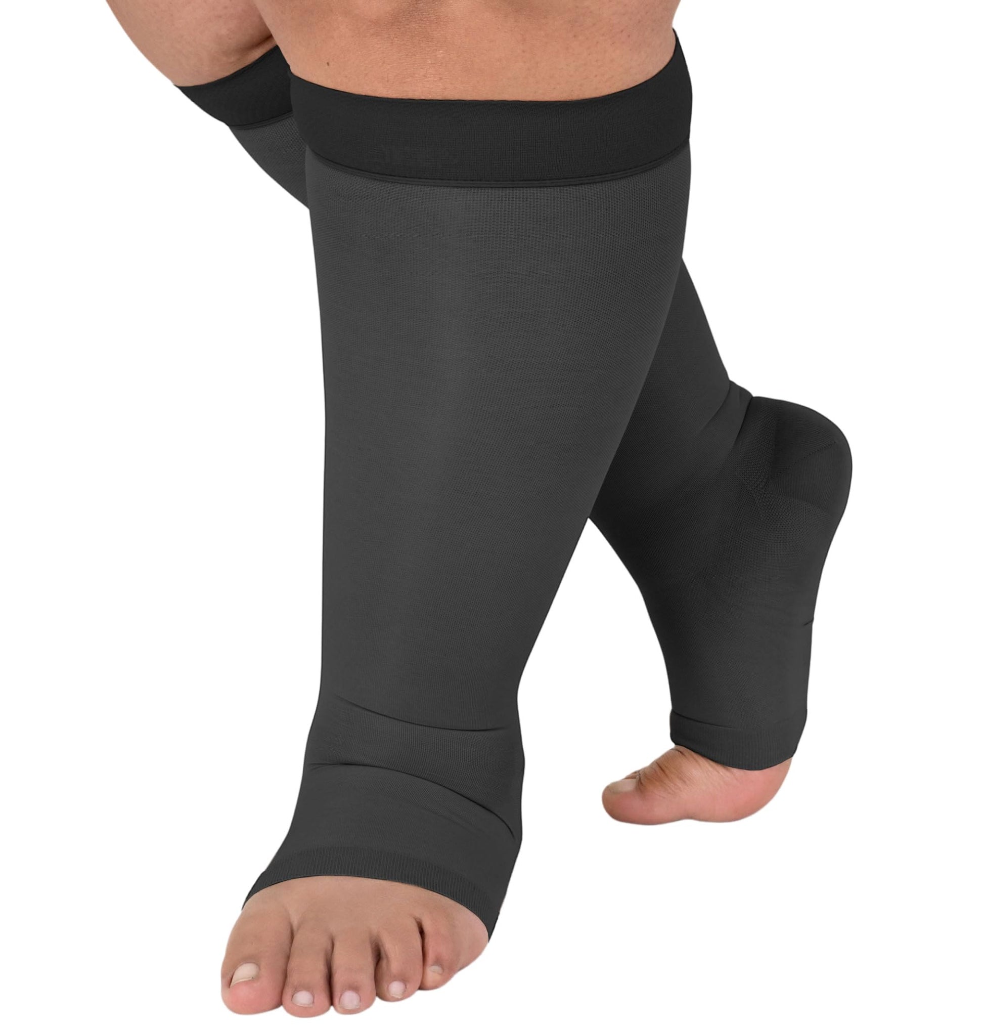 Plus Size Sheer Open Toe Compression Socks - Black - 2XL - image 2