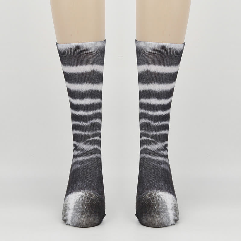 Zebra Elephant Tiger Paws Quarter Socks(3 Pairs) - Zebra - EU38-44(US5-10) - image 4