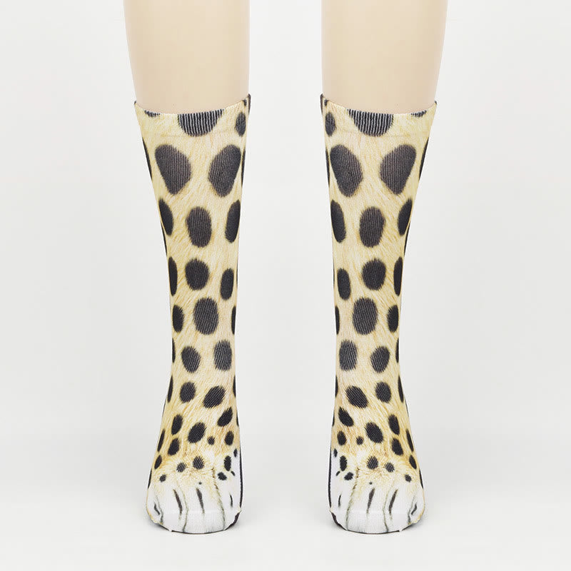 Polar Bear Fox Leopard Paws Quarter Socks(3 Pairs) - Leopard - EU38-44(US5-10) - image 2