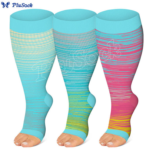 Plus Size Color Stripes Open Toe Compression Socks - image 0