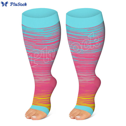 Plus Size Color Stripes Open Toe Compression Socks - Pink - 4XL - image 4