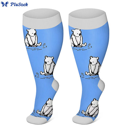 Plus Size Bear Rabbit Compression Socks - Blue - 4XL - image 4