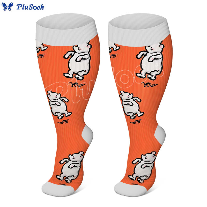 Plus Size Bear Rabbit Compression Socks - Orange - 4XL - image 5