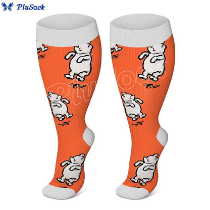 Plus Size Bear Rabbit Compression Socks - Orange - 4XL - image 5