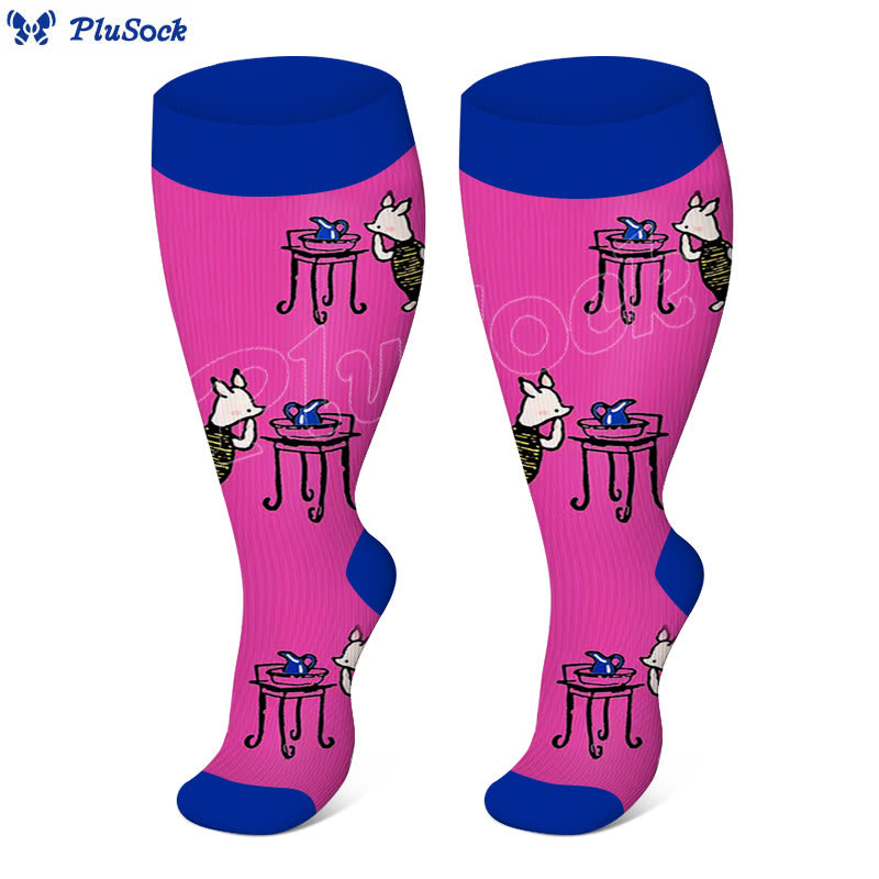 Plus Size Bear Rabbit Compression Socks - Rose - 4XL - image 3