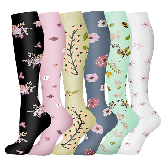 Flower Series Compression Socks(6 Pairs) - Multicolor - S/M - image 1