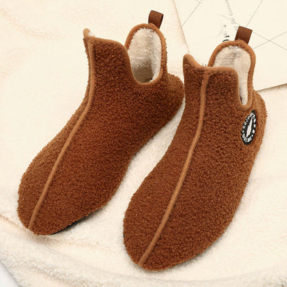 Plus Size Solid Color Plush Ankle Slipper Socks - Brown - 3XL - image 3