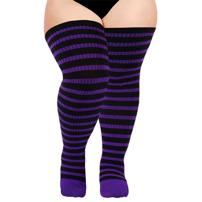 Plus Size Halloween Thigh High Knee Socks - Purple - One Size - image 1