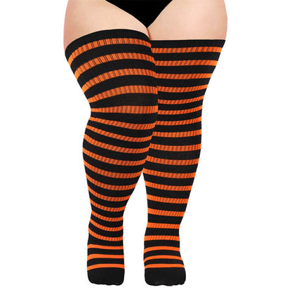 Plus Size Halloween Thigh High Knee Socks - Orange - One Size - image 2
