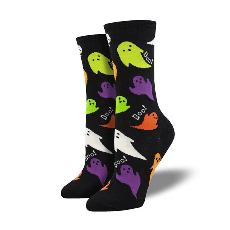 Plus Size Witch Ghost Halloween Crew Socks(4 Pairs) - Black - EU36-42(US3-8.5) - image 4