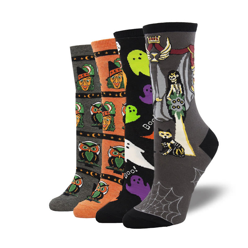 Witch Ghost Halloween Crew Socks(4 Pairs) - Multicolor - EU36-42(US3-8.5) - image 0