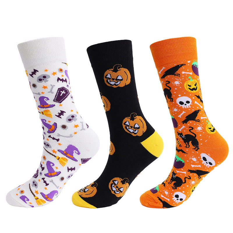 Pumpkin Skull Halloween Crew Socks(3 Pairs) - Multicolor A(3 Pairs) - EU39-47(US6-12.5) - image 1
