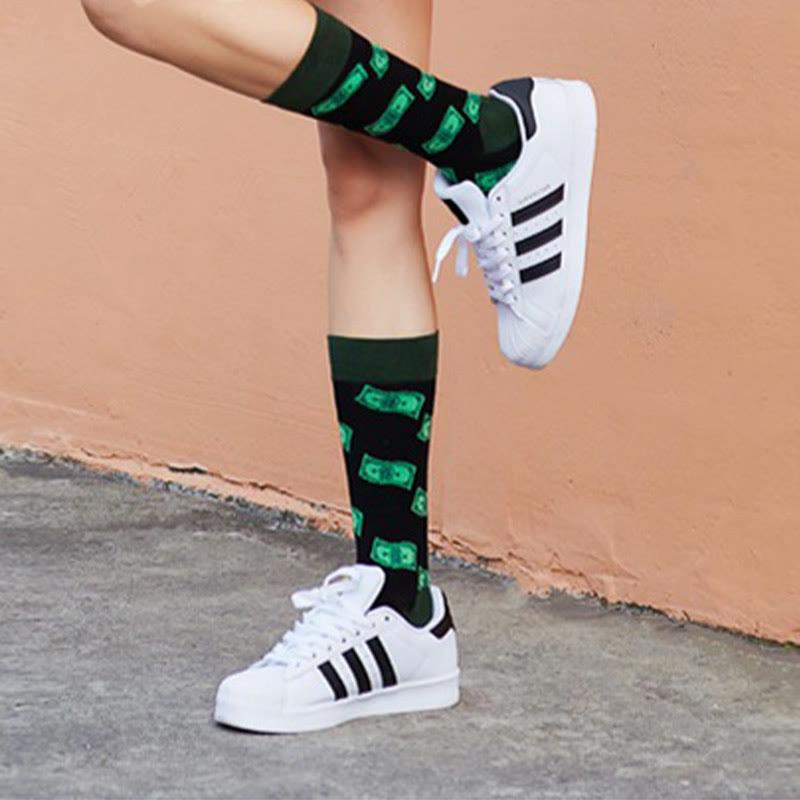 Plus Size Dollar Skull Crew Socks(4 Pairs)