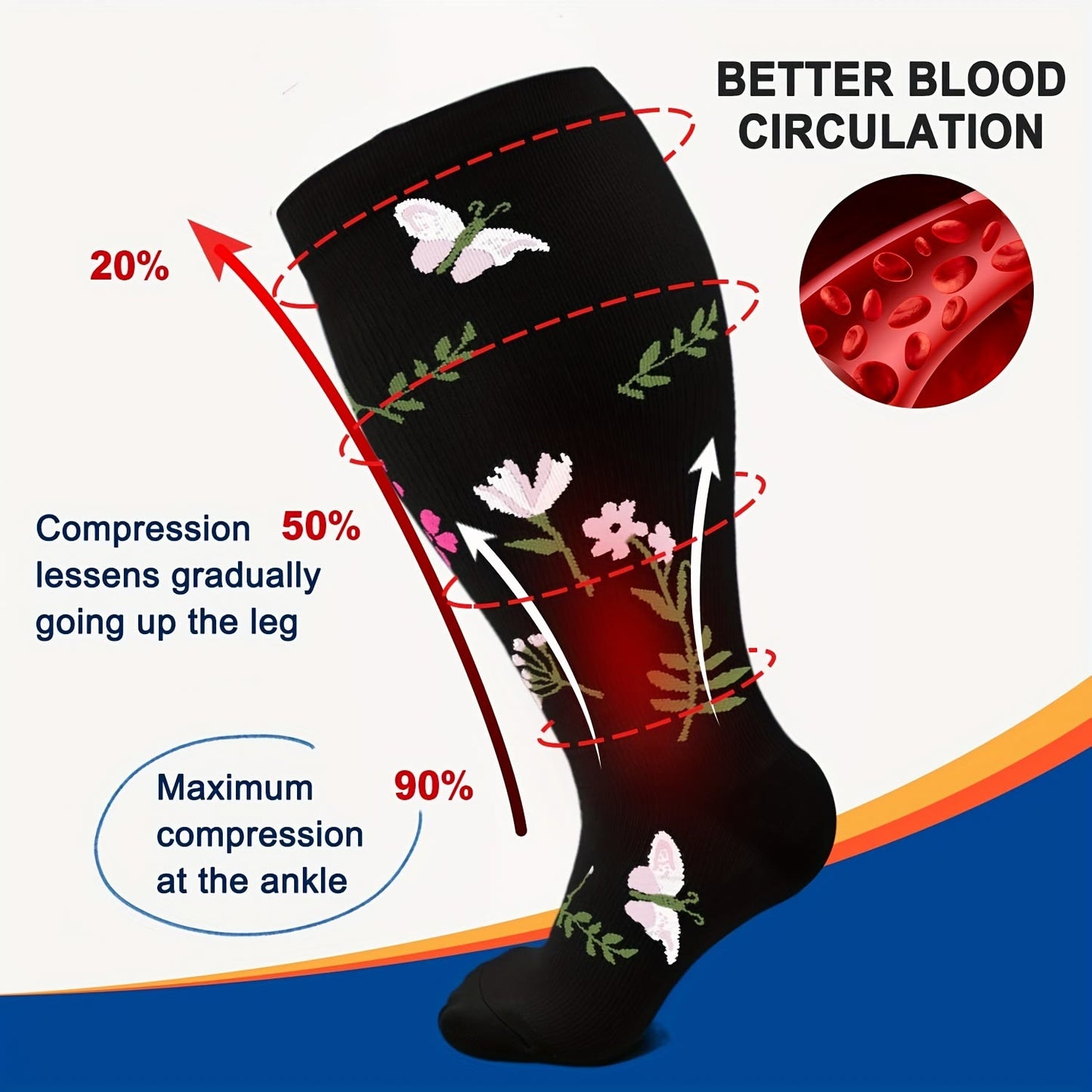 Plus Size Flower Butterfly Compression Socks(4 Pairs) - image 2