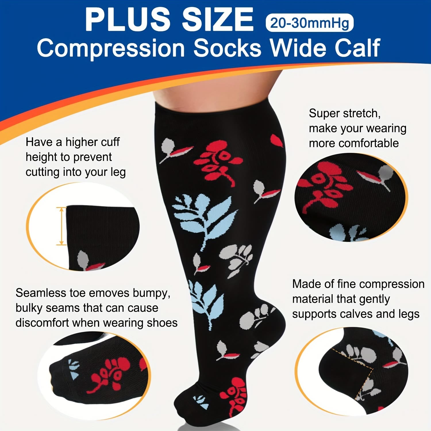 Plus Size Flower Butterfly Compression Socks(4 Pairs) - image 1
