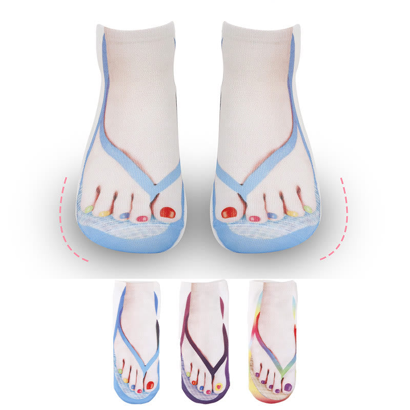 3D Flip Flops Ankle Socks(3 Pairs) - Multicolor - EU36-43(US4-9) - image 0
