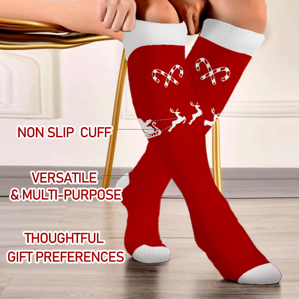 Plus Size Candy Cane Elk Compression Socks - image 3