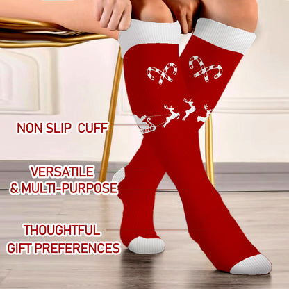 Plus Size Candy Cane Elk Compression Socks - image 3