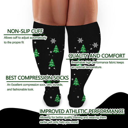 Plus Size Christmas Tree Snowman Compression Socks(3 Pairs) - image 4
