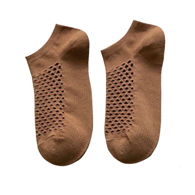 Mesh Solid Color Soft Ankle Socks(10 Pairs) - Coffee - EU39-44(US6-10) - image 11