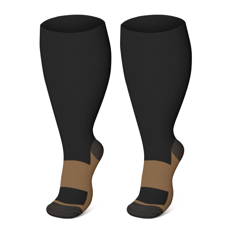 Plus Size Black Brown Compression Socks - Black - 4XL - image 2