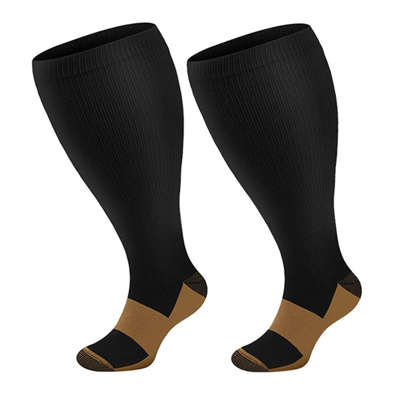 Plus Size Black Brown Compression Socks(3 Pairs) - Black - 4XL - image 0