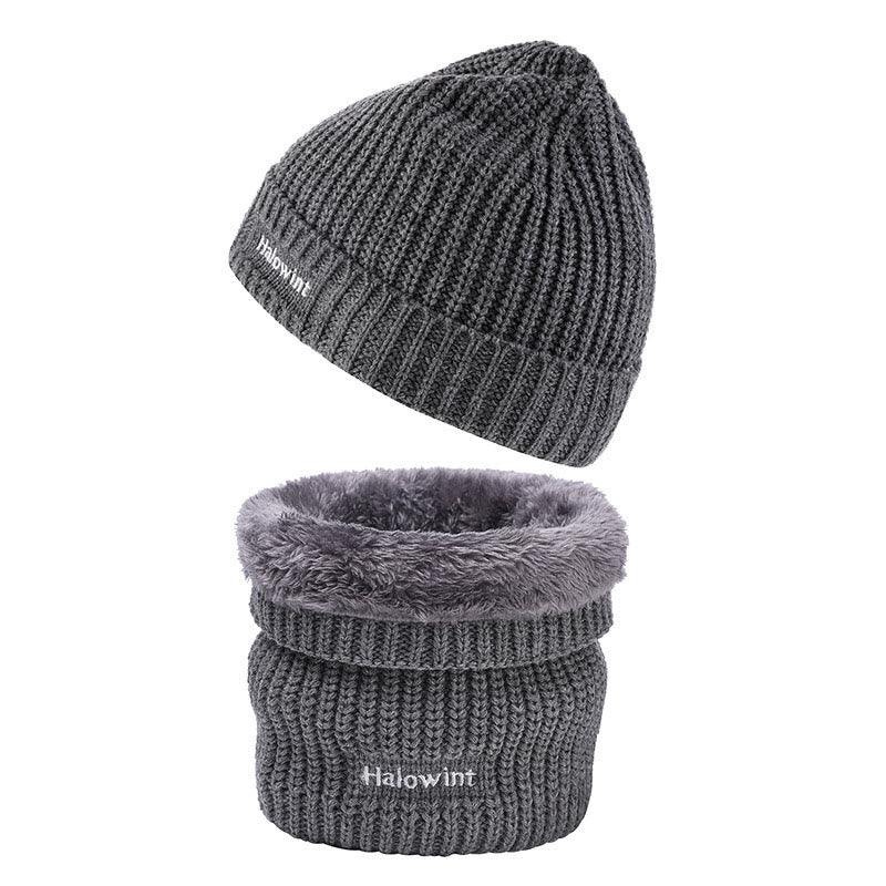 Warm Knit Hat Scarf 2 in 1 Set - Grey - One Size - image 6