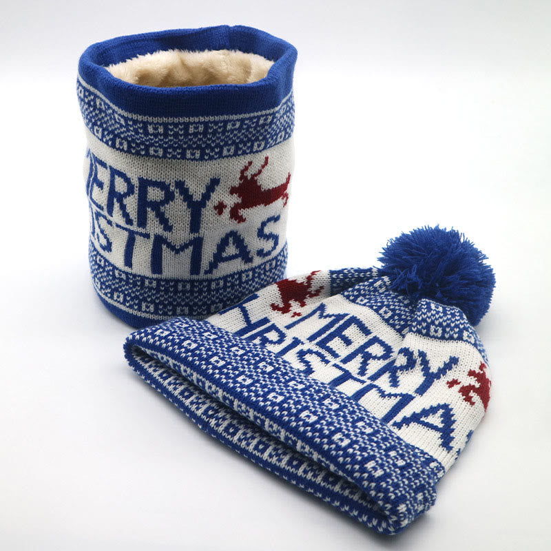 Christmas Beanie Scarf 2 in 1 Set - Blue - One Size - image 10