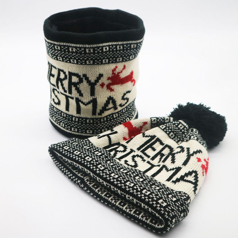 Christmas Beanie Scarf 2 in 1 Set - Black - One Size - image 9