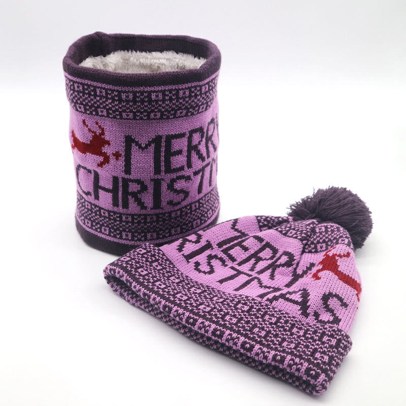 Christmas Beanie Scarf 2 in 1 Set - Purple - One Size - image 8