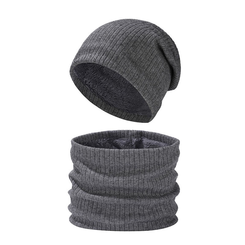 Solid Color Simple Knit Beanie Scarf 2 In 1 Set - Dark Grey - One Size - image 10