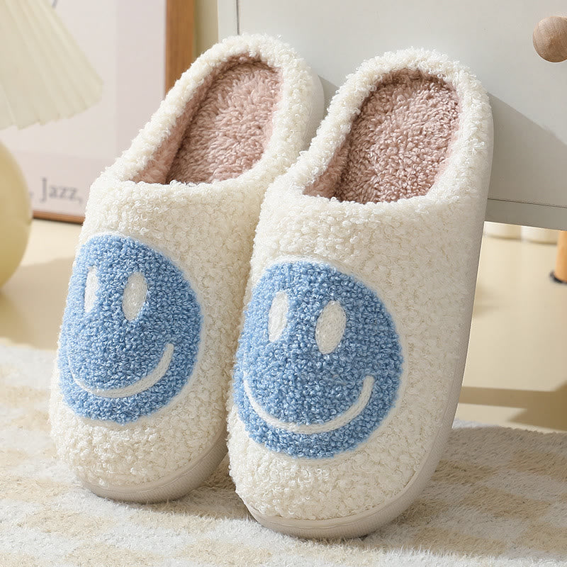Plus Size Anti Slip Smiley Face Slippers - Light Blue - US 11-12 - image 3